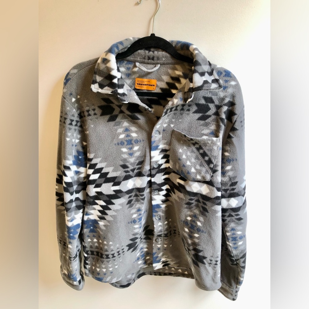 Griffintown Men’s Medium Southwestern Fleece Jacket Shacket / Sweater Gray - Picture 3 of 5
